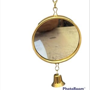 Vo-Toys Small Bird or Chicken Metal Sided Hanging 2" Mirror 6" Toy Birds Bell